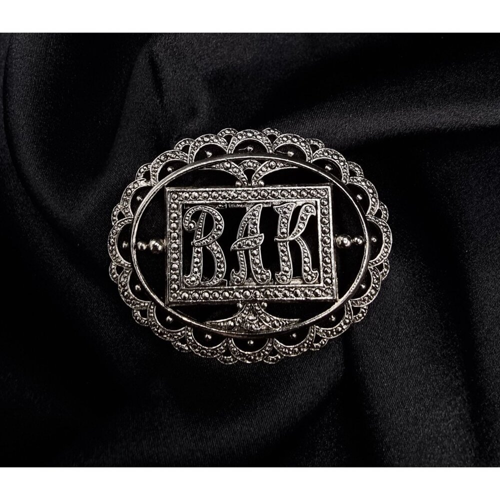 Vintage Miriam Haskell Signed BAK Initials Silver-Tone Scalloped Brooch